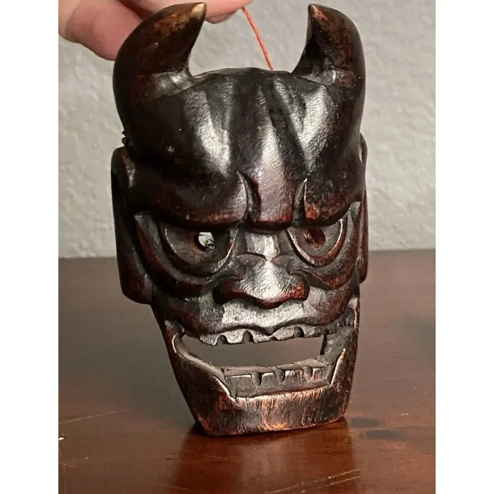 Vintage Japanese Hannya Oni Mask Wood Carved Noh Demon 6
